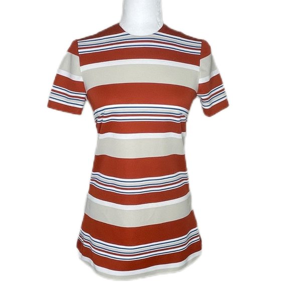 Vintage Tops - Vintage Handmade Striped Tunic Burnt-Orange Stripe